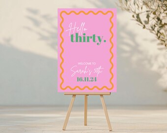 30th Birthday Welcome Sign: Wavy Border Canva Template (Digital Download)