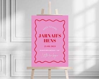 Pink & Red Wavy Bridal Shower Welcome Sign | Hens Party Sign | Fully Customizable Canva Template | Instant Download | A1 Size