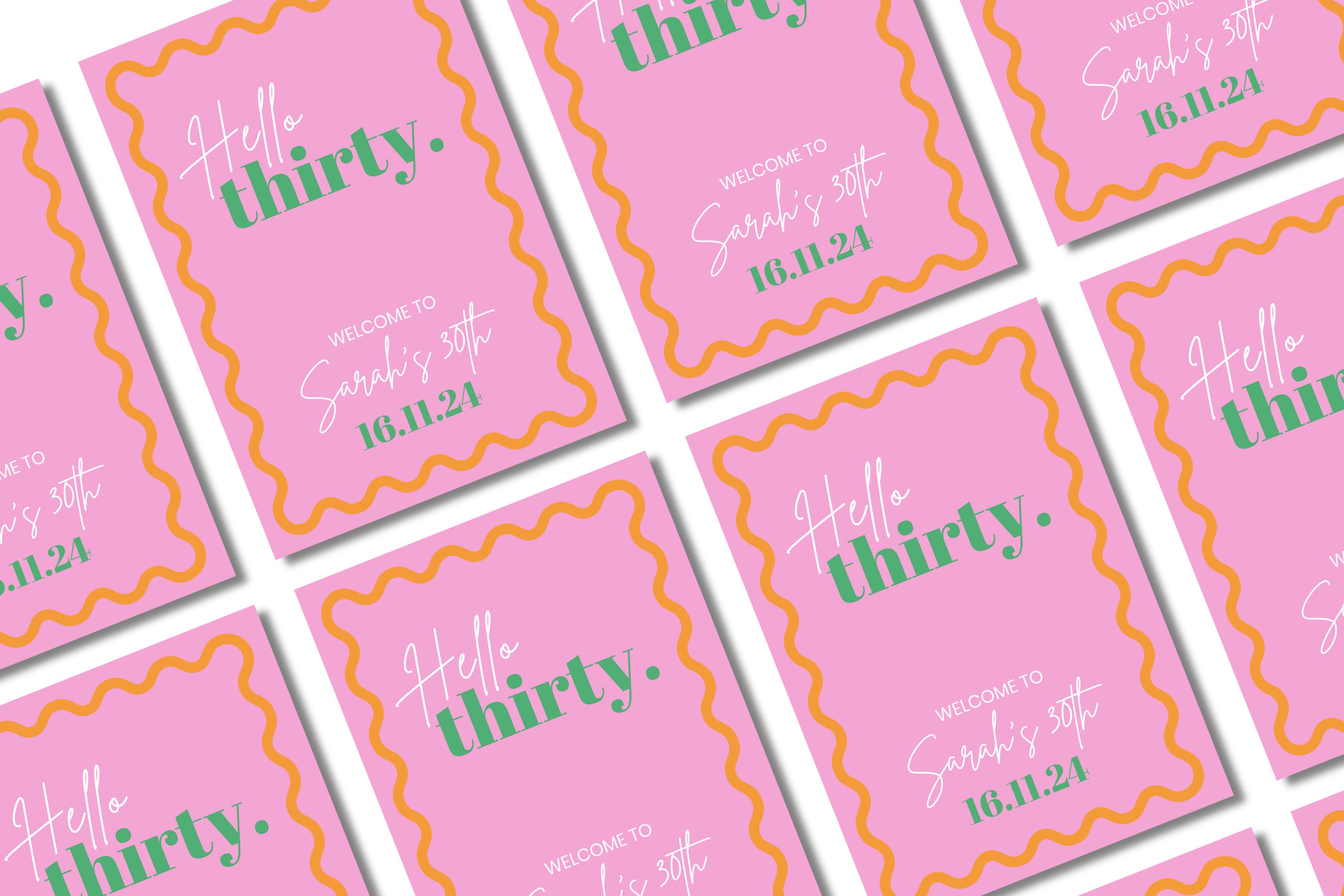 30th Birthday Welcome Sign: Wavy Border Canva Template (digital ...