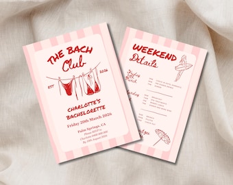 Bach Club Itinerary | Beach Bachelorette Weekend Itinerary | Swim Italian Theme | Capri Bach Party Invite | Hen Party Beach Template | Canva