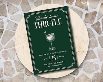 Golf Cocktail Birthday Invitation Template | Thir-tee Editable Canva Invitation | Digital Download