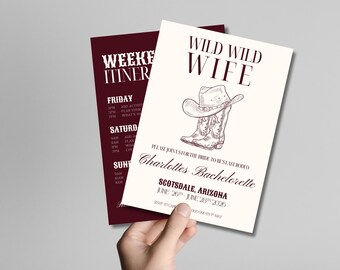 Wild Wife Bachelorette Invitation & Itinerary | Western Bachelorette Weekend | Last Rodeo | Editable Canva Template