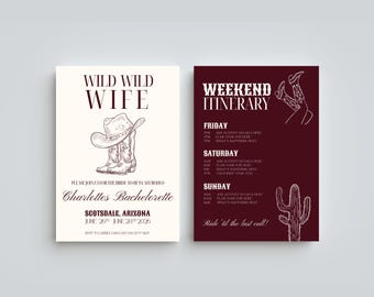 Wild Wild Wife Bachelorette Invitation & Itinerary | Western Bachelorette Weekend | Last Rodeo | Editable Canva Template