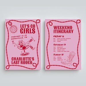 Last Rodeo Bachelorette Itinerary Template | Nashville Bachelorette Weekend Invite Template | Disco Cowgirl Bachelorette | Canva Template