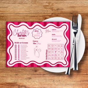 Brautparty & Hennen Party Menü Tischset Spiel | Bearbeitbare Canva Vorlage | Sofort Download