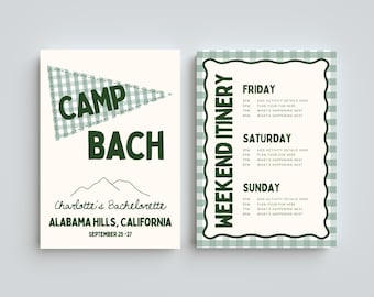 Camp Bachelorette Itinerary Template | Editable Canva Weekend Itinery | Glamping Party | Camp Bach | Last Trail Before the Veil
