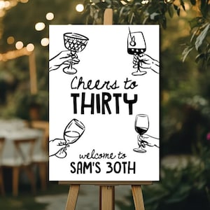 30. Geburtstag Willkommen Schild | 30 Jahre Geburtstagsschild | Prost auf 30 Jahre Willkommensschild, Wein Dreißig Willkommen Poster Vorlage