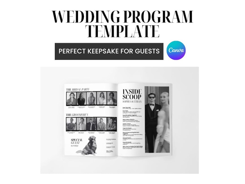 Wedding Magazine Template Canva | Editable Wedding Program | Custom ...