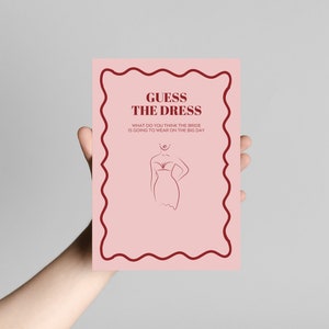 Adivina el vestido / Juego para despedidas de soltera y de soltera / Despedida de soltera / Rosa empolvado y rojo / Descarga instantánea / Impresión en casa