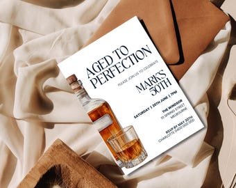 Aged to Perfection Birthday Invite Whiskey Milestone Template (Digital)
