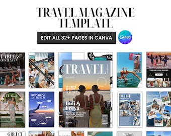Szablon magazynu podróżniczego Canva | Spersonalizowany prezent dla najlepszego przyjaciela lub pamiątka z podróży | Edytowalny album ze zdjęciami z podróży