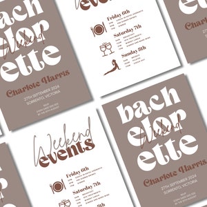 Bachelorette Weekend Invite | Retro | Neutral | Bridal Shower/Hens Weekend Itinerary | Fully Customizable | Canva Template