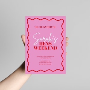 Hens Weekend Invite |  Pink & Red Wavy Bridal Shower/Hens Weekend Itinerary | Instant download | Fully Customizable | Canva Template