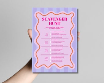Scavenger Hunt | Modern Hens & Bridal Shower Party Games | Bachelorette Party | Wavy Border | Purple | Instant Download | Print at Home