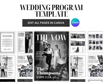 Szablon magazynu ślubnego Canva | Edytowalny program ślubny | Spersonalizowany magazyn ślubny | Plan ślubu | Pamiątka ślubna | Szablon ślubu