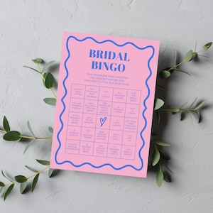 Bridal Bingo | Modern Hens & Bridal Shower Party Games | Bachelorette Party | Wavy Border | Pink  Blue | Instant Download | Print at Home