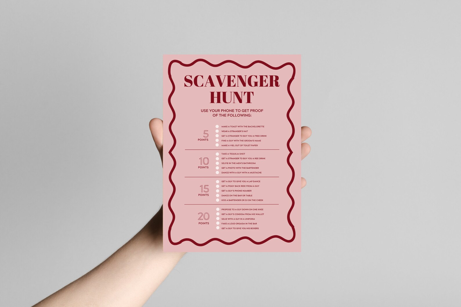 Scavenger Hunt Modern Hens &amp; Bridal Shower Party Games Bachelorette ...