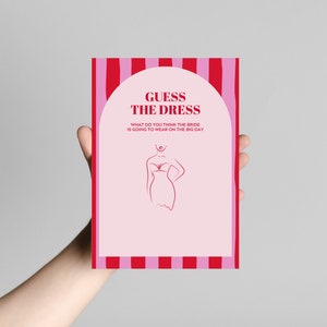 Guess The Dress | Hens & Bridal Shower Party Game | Bachelorette | Pink and Red Stripe | Instant Download | Print at Home