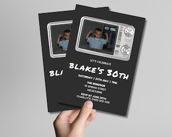 30th Birthday Photo Invitation Template | Editable Vintage 1996 | Retro Digital Camera Party Invitation | Canva Template