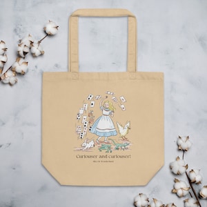 Alice in Wonderland Tote Bag - ‘Curiouser and Curiouser!’ Quote - Eco-Friendly Organic Cotton and Twill - Literary Lover Bag
