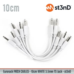 5 st modulär Eurorack-patchkabel - vit 10 cm - 3,5 mm mono - T-jack