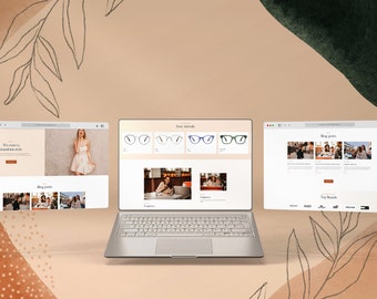 Puede incluir: Un ordenador portátil que muestra un sitio web para un minorista de gafas llamado "Glasslada". El sitio web presenta una variedad de gafas, publicaciones de blog e información sobre las mejores marcas.