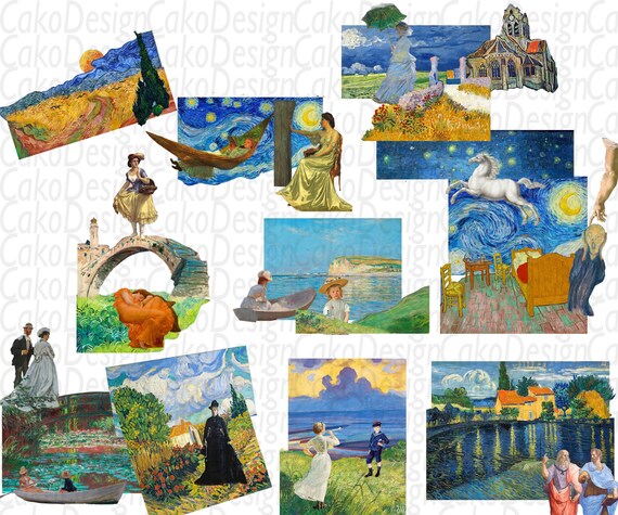 有名な絵画のコラージュシート（クラフト、ジャンクジャーナルキット