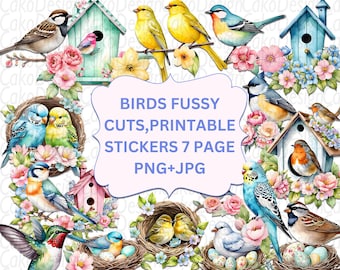 Watercolor Spring Birds Fussy Cuts, Bird Ephemera