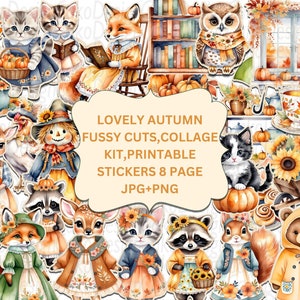 Cortes quisquillosos de otoño, kit de collage de otoño, pegatinas imprimibles de otoño, efímera de otoño, kit de diario basura de otoño