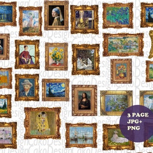 額入りの有名な絵画 PNG および Jpg デジタル シート、ゴッホのコラージュ