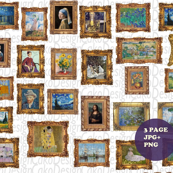 Gerahmte berühmte Gemälde Png und Jpg Digital Sheet, Van Gogh Collage