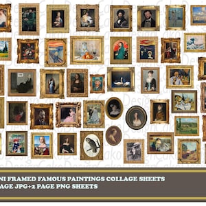 Mini Framed Famous Paintings Collage Sheets, frames junk journal, printable stickers