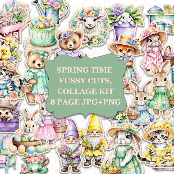 Spring and Easter Fussy Cuts,Spring time junk journal kit,Printable Stickers