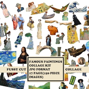 Folhas de colagem de pinturas famosas para artesanato, kit de diário lixo, cortes exigentes