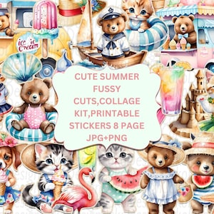 Lindos recortes de verano, kit de collage de verano, kit de diario basura, pegatinas imprimibles de verano
