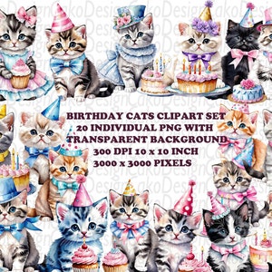 Aquarell Geburtstag Katzen Clipart, Katze Png, Geburtstag Clipart, transparenter Hintergrund