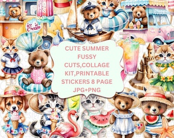 Cute Summer Fussy Cuts,Summer Collage Kit,Junk journal kit,Summer Printable Stickers