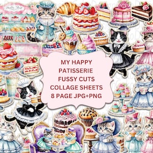 Patisserie Fussy Cuts, Negozio di dolciumi, Bakery Fussy Cuts, Kit diario spazzatura, Adesivi stampabili