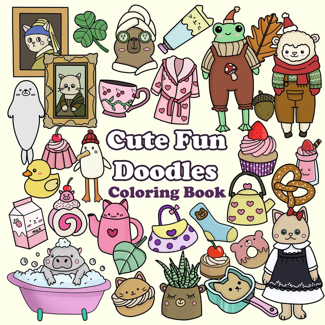Cute Animal Doodles Coloring Book, Digital Coloring Pages - Etsy