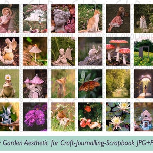 Feuilles de collage esthétique jardin féerique, journal indésirable, imprimable, cartes de jardin