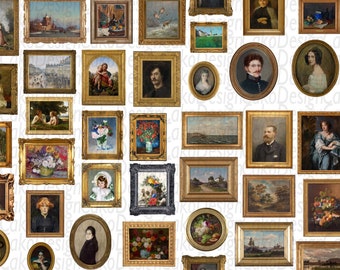 Framed Antique Mini Paintings Collage Sheets for craft,printable stickers