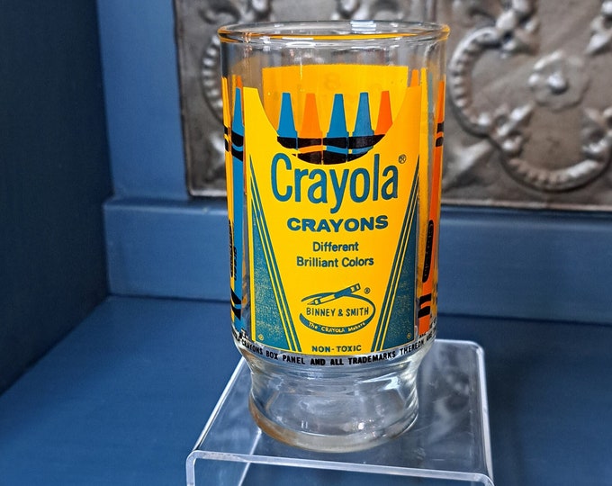 Crayola Crayon Drinking Glass, Vintage Back to School Glass, Rare
