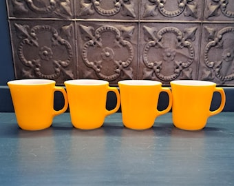 Pyrex Coffee Cup, D Handle Orange Pyrex Coffee Mugs Set of Four, Vintage Kitchen Accent, Friendship Companion Mug, Orange Pyrex