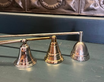 Brass Snuffer, CHOICE, Silver Colored or Brass Candle Extinguisher, Swinging Cone Flame Snuffer, Brass Decor, Antique Candle Snuffer