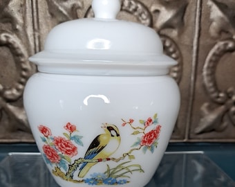 Chinoiserie, Vintage Chinoiserie Ginger Jar, Avon Jar, Grand Millennial Urn, Bird with Flowers, Grandmillennial Style Chintz Accent