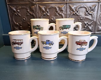 Coffee Cup, Coffee Mug Chevy, Vintage Chevrolet 1961 CHOICE Truck Sales Honor. 1929, 1956 Dump Truck, 1962 Truck, 1918 Bus Wagon, 1938, 1947