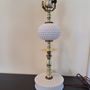 Lamp, Milk Glass Lamp 15-inch, Boho Lamp, Shabby Chic Lamp, Vintage Hobnail Milk Glass Lamp, Cottage Style Lamp, Hobnail Milk Glass Lighting