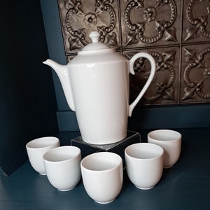 Tea Set, Five Place Setting White Tea Set with Tea Pot, Minimalist Vintage Kitchen Decor, Japanese Teacups with no Handles