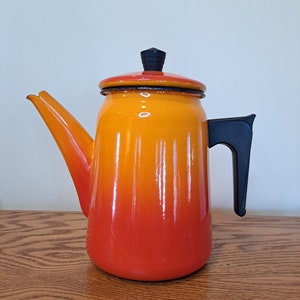 Tea Kettle, Coffee Pot, Vintage Kitchen Decor, Orange, Made in France Tea Kettle, Ombre Orange Tea Pot, 1960-70s Tea Kettle,