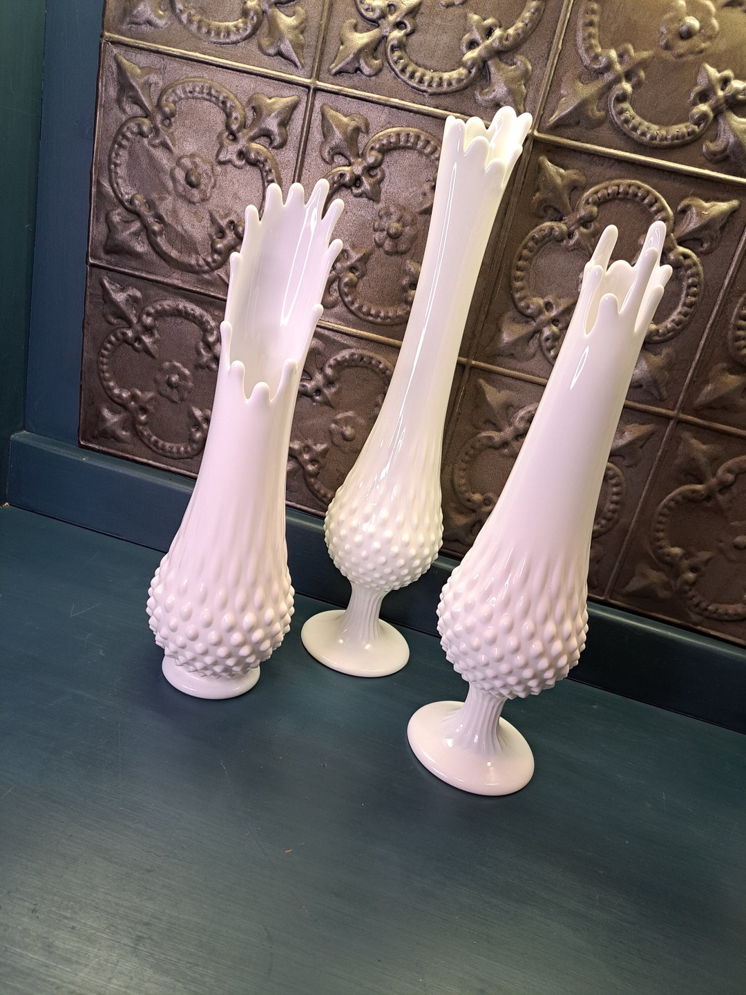 Swung Vase, Milk Glass Vase, Hobnail Milk Glass, CHOICE, Cottage Style